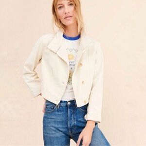 NWOT Anthro Current Air Talia ivory denim trucker jacket SIZE XS